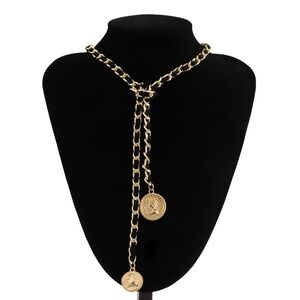 Royalty Coin Pendant Chain – Adjustable Gold Necklace, Choker or Lariat